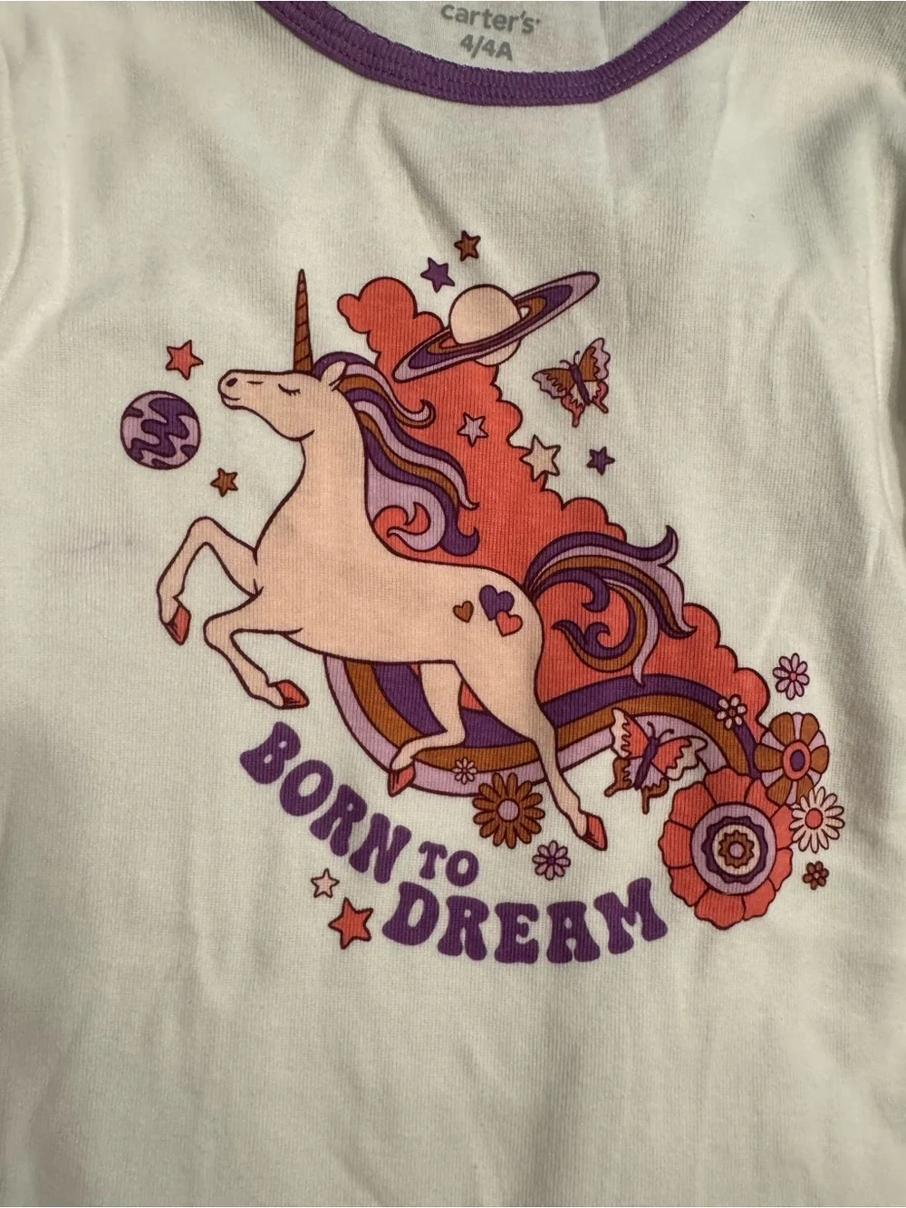 Carter's NWT girls Purple & White Unicorn Pajama Set (4 piece) Sz 4/4A